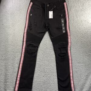 RUE 21 PREMIUM JEANS MENS 34x32 BLACK STRIPE SKINNY DISTRESSED NWT NEW PANTS